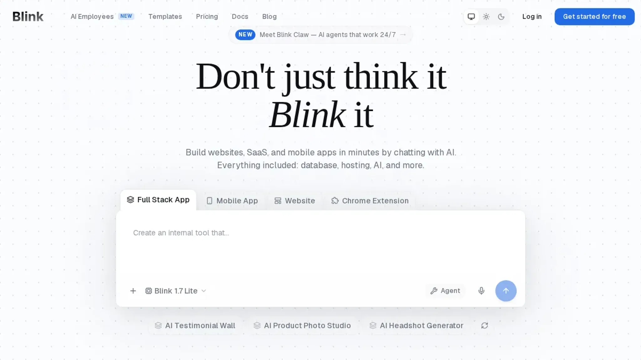 Screenshot of the Blink Chat Clean Text homepage, captured August 2026