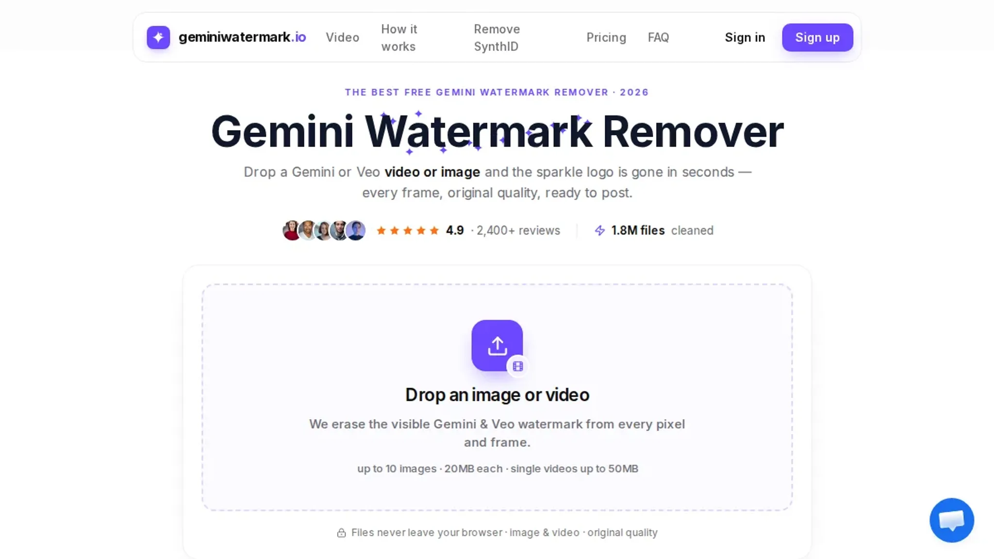 Screenshot of the Gemini Watermark Remover homepage, captured August 2026