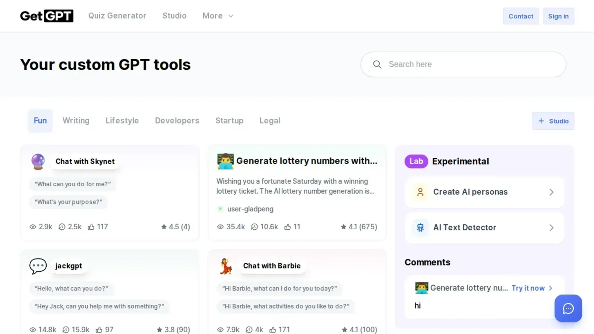 Screenshot of the Getgpt homepage, captured August 2026