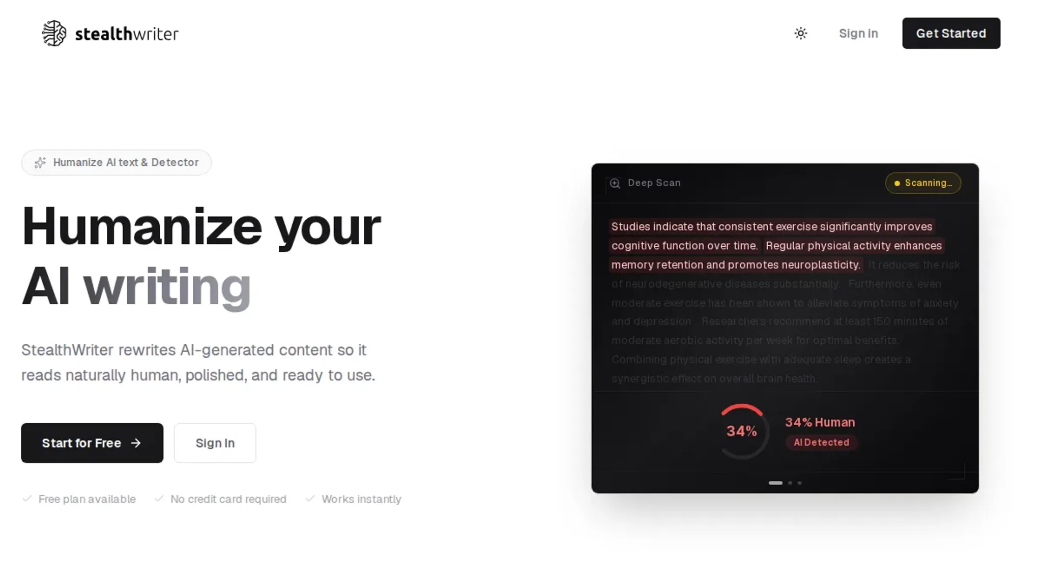 Screenshot of the StealthWriter homepage, captured August 2026