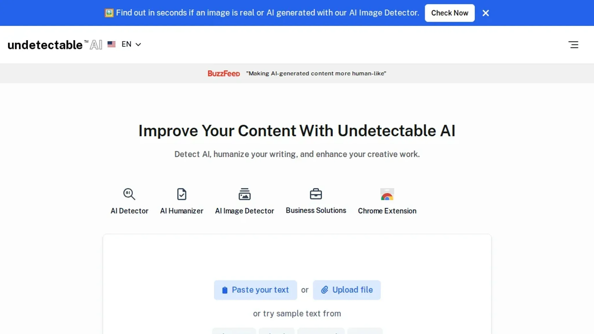 Screenshot of the Undetectable AI homepage, captured August 2026