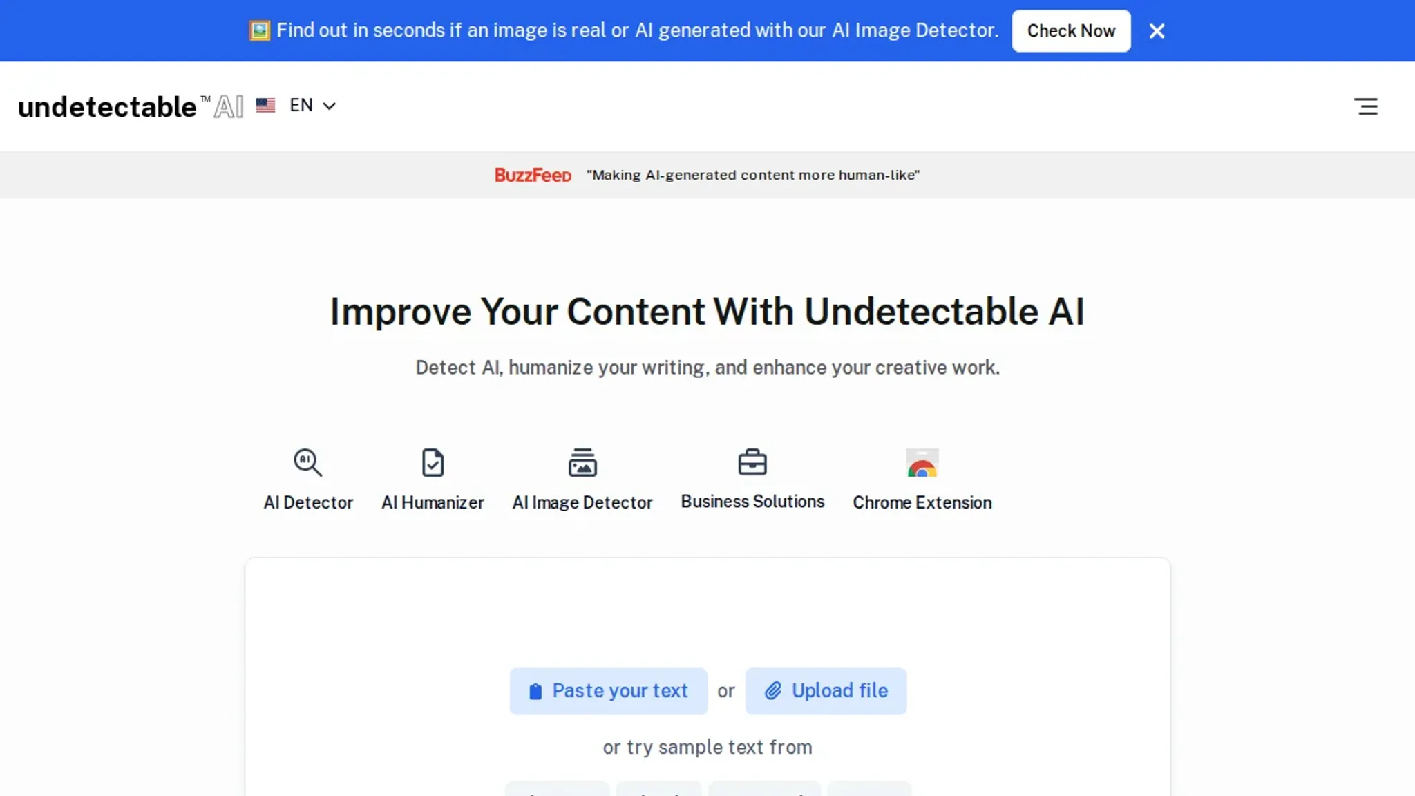 Screenshot of the Undetectable AI homepage, captured August 2026
