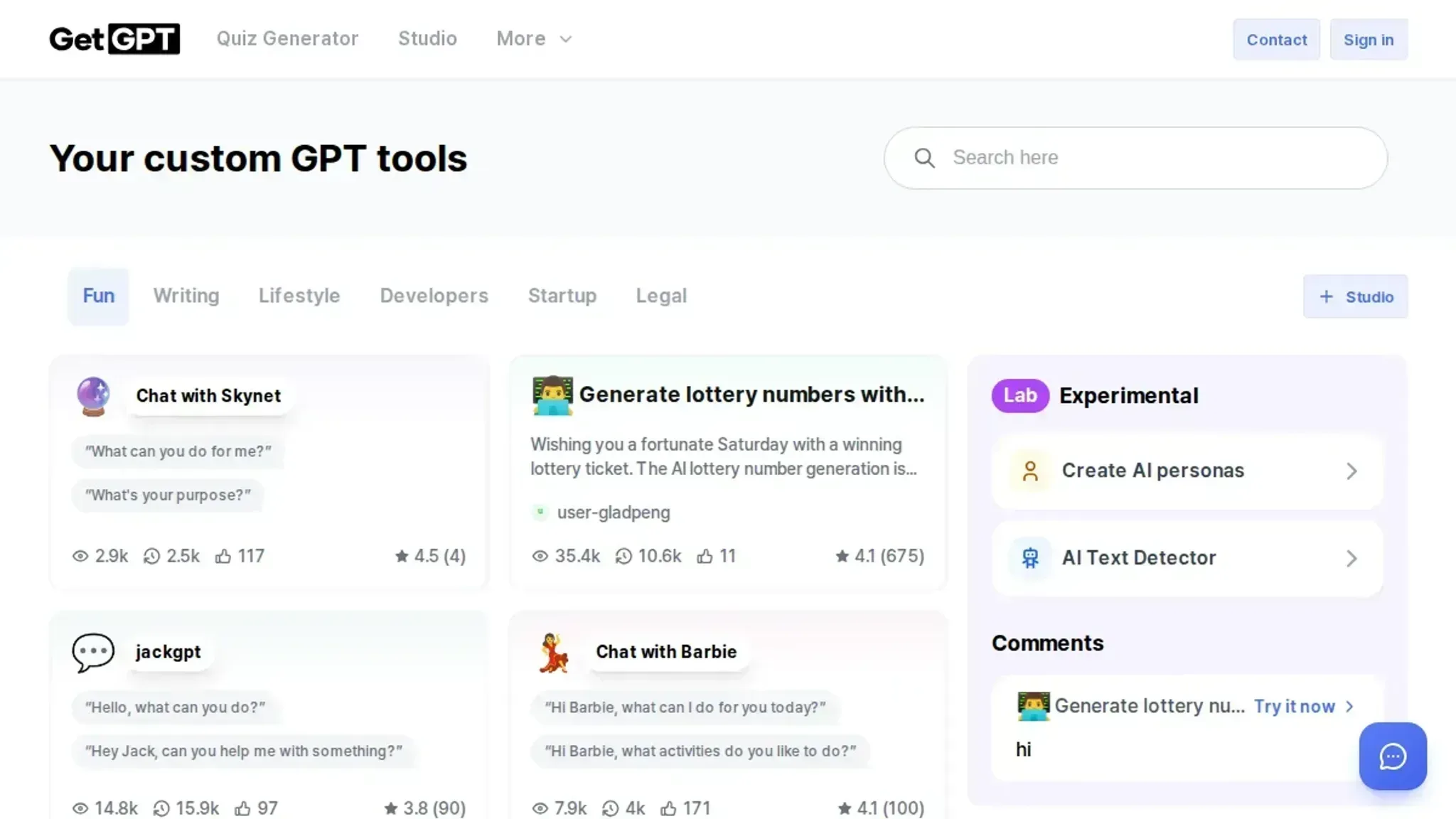 Screenshot of the GetGPT.app homepage, captured August 2026