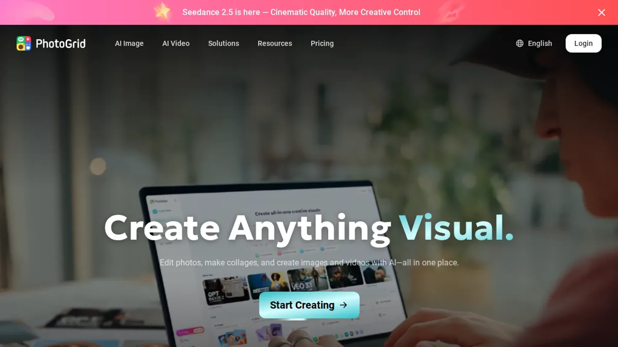 Screenshot of the PhotoGrid homepage, captured September 2026