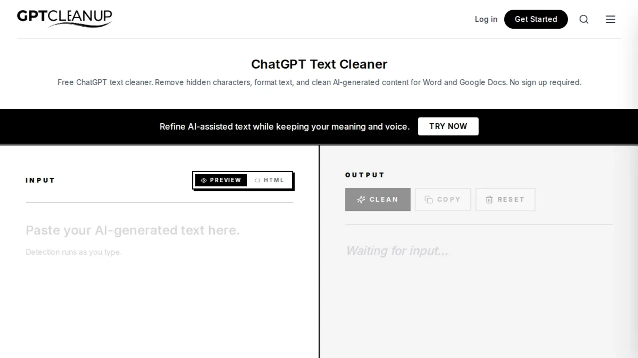 Screenshot of the GPT Cleanup homepage, captured September 2026