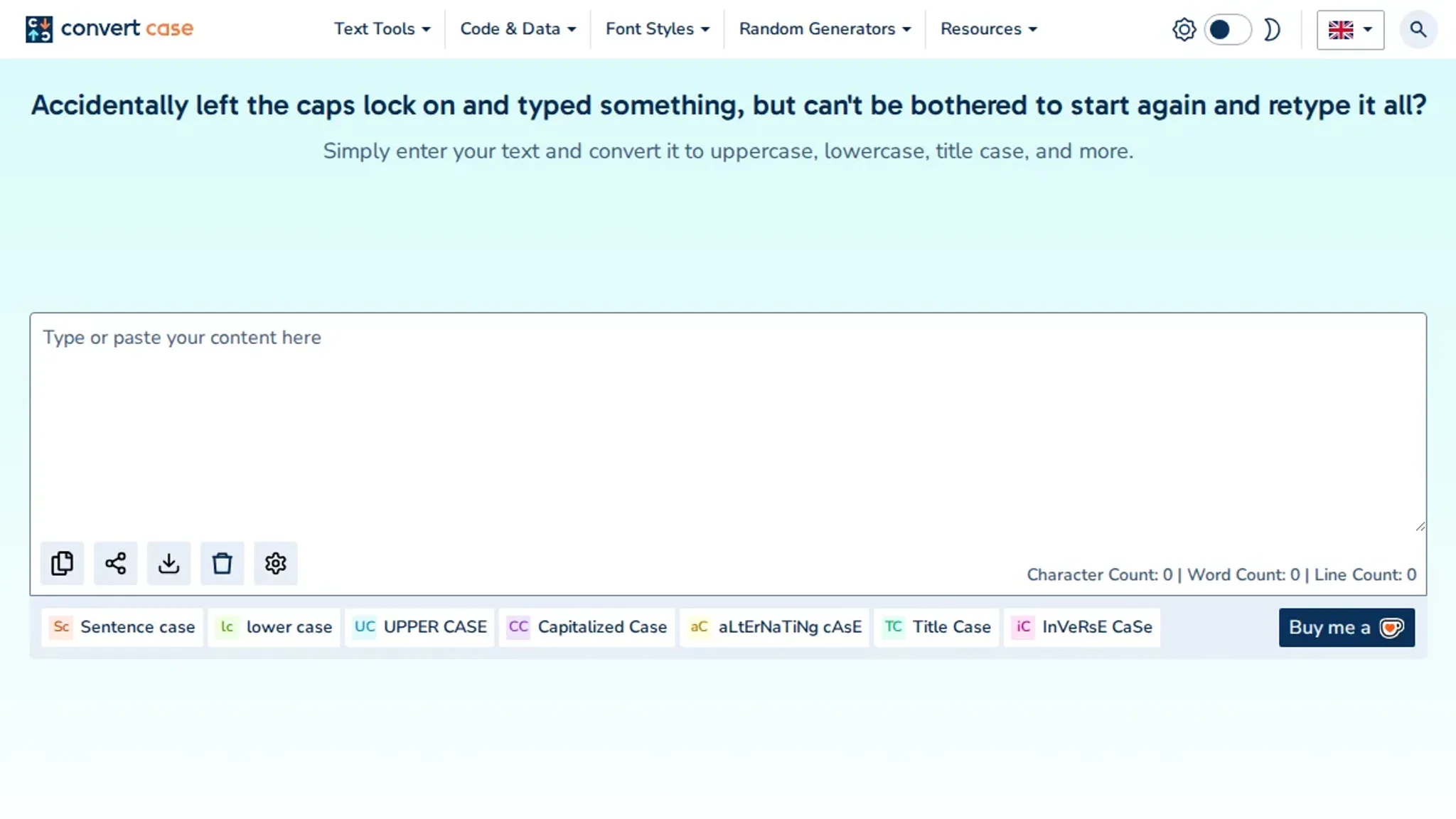 Screenshot of the Convertcase homepage, captured October 2026