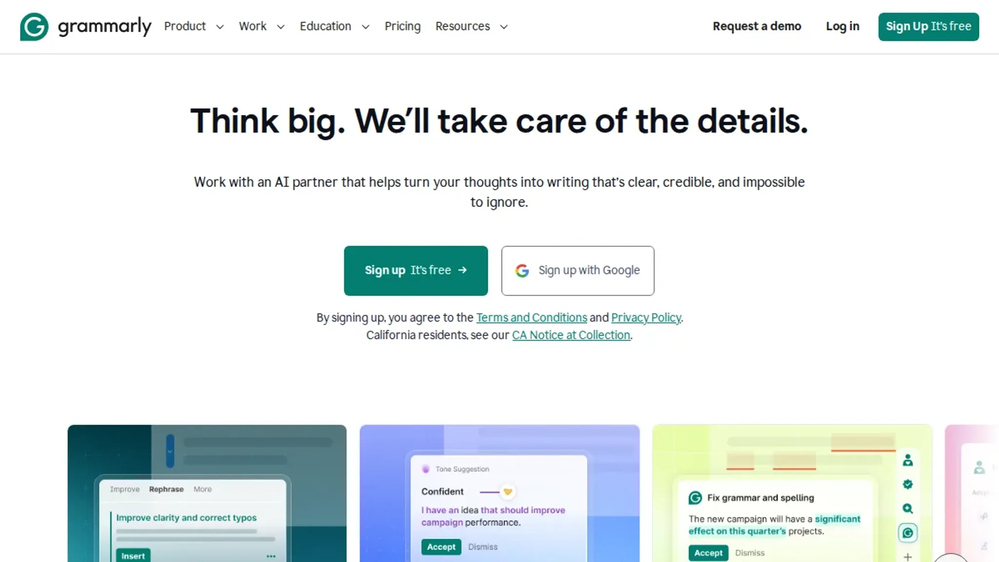 Screenshot of the Grammarly homepage, captured October 2026