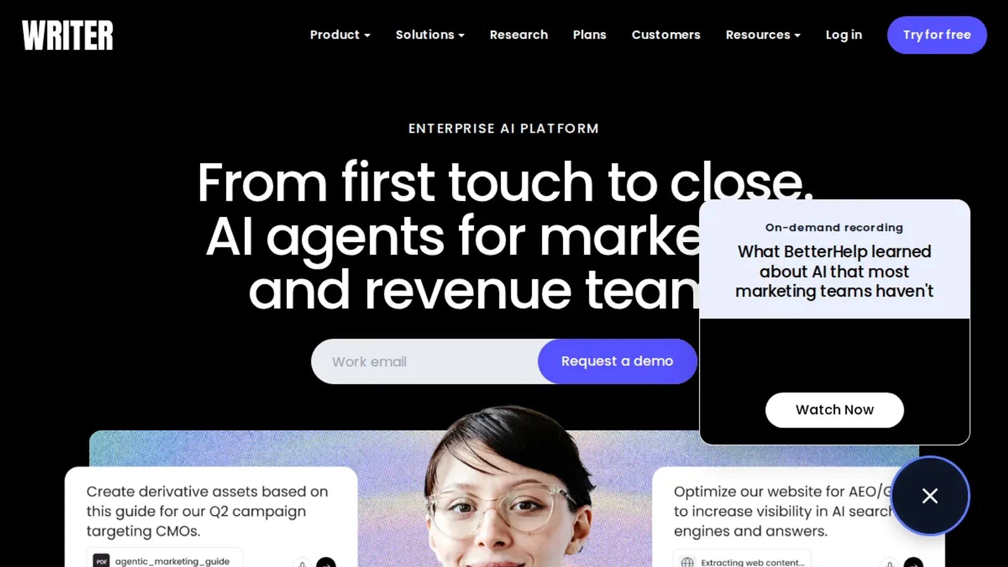 Screenshot of the Writer homepage, captured October 2026