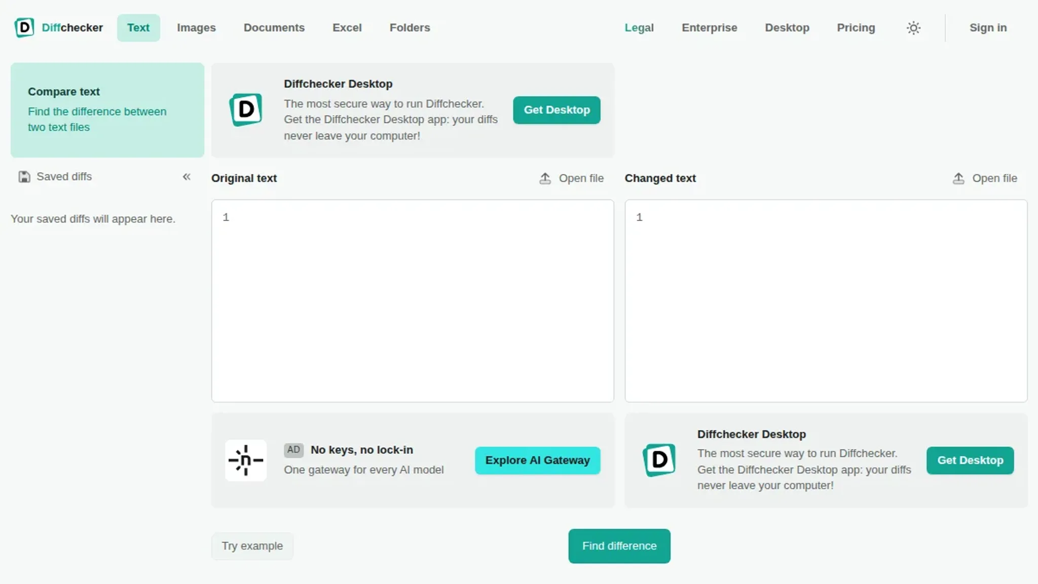 Screenshot of the Diffchecker homepage, captured October 2026